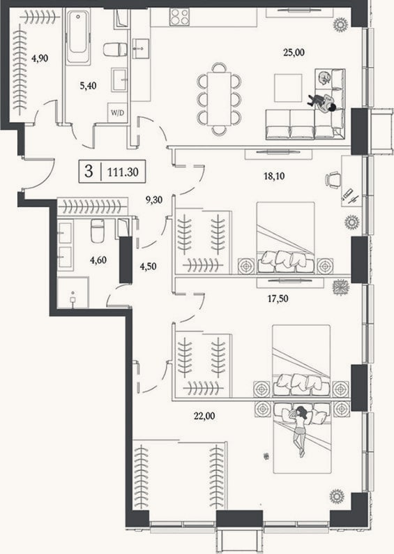 Планировка: 4+ к, 111,3 м²