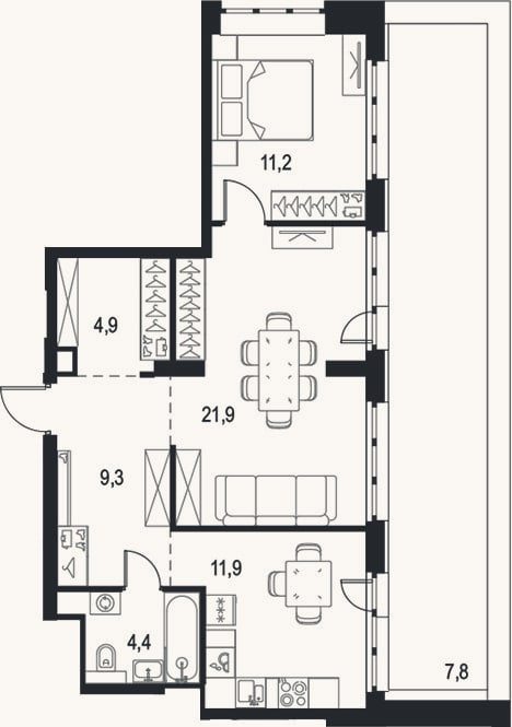 Планировка: 2-к, 63,6 м²
