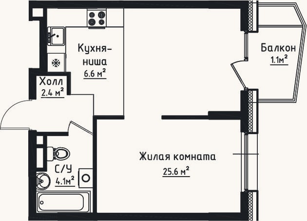 Планировка: Студия, 38,7 м²