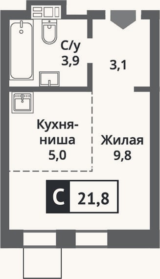 Планировка: Студия, 21,8 м²