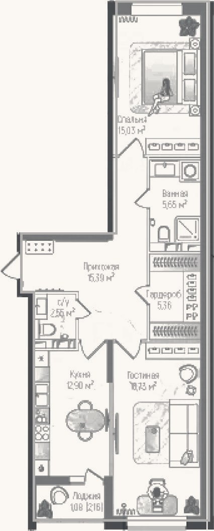 Планировка: 2-к, 76,2 м²