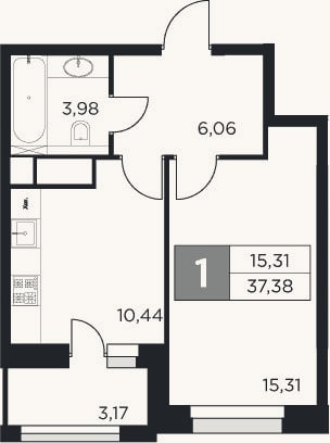 Планировка: 1-к, 35,8 м²