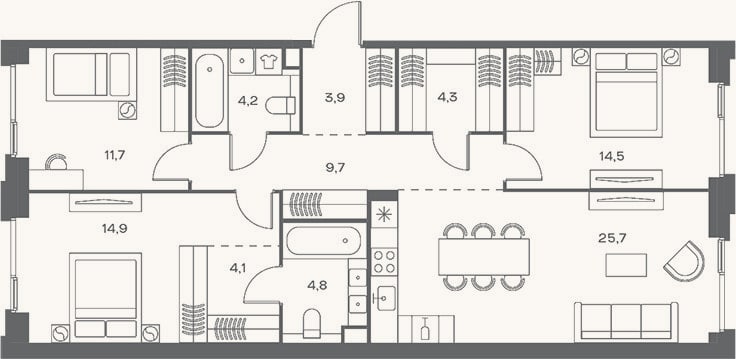 Планировка: 4+ к, 97,8 м²
