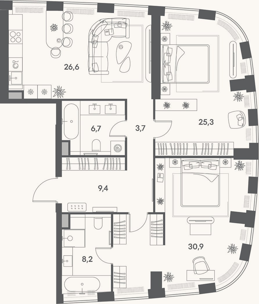 Планировка: 3-к, 110,8 м²