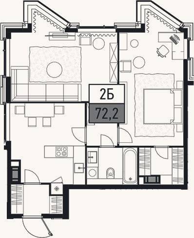 Планировка: 2-к, 72,2 м²