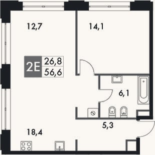 Планировка: 2-к, 58,5 м²