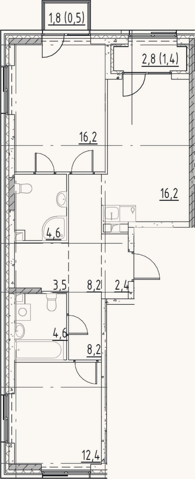 Планировка: 3-к, 68,1 м²
