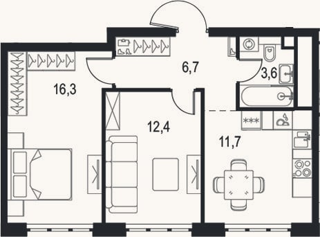 Планировка: 2-к, 50,7 м²