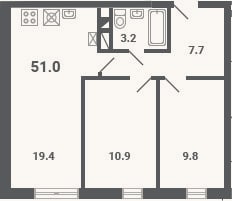 Планировка: 3-к, 51 м²
