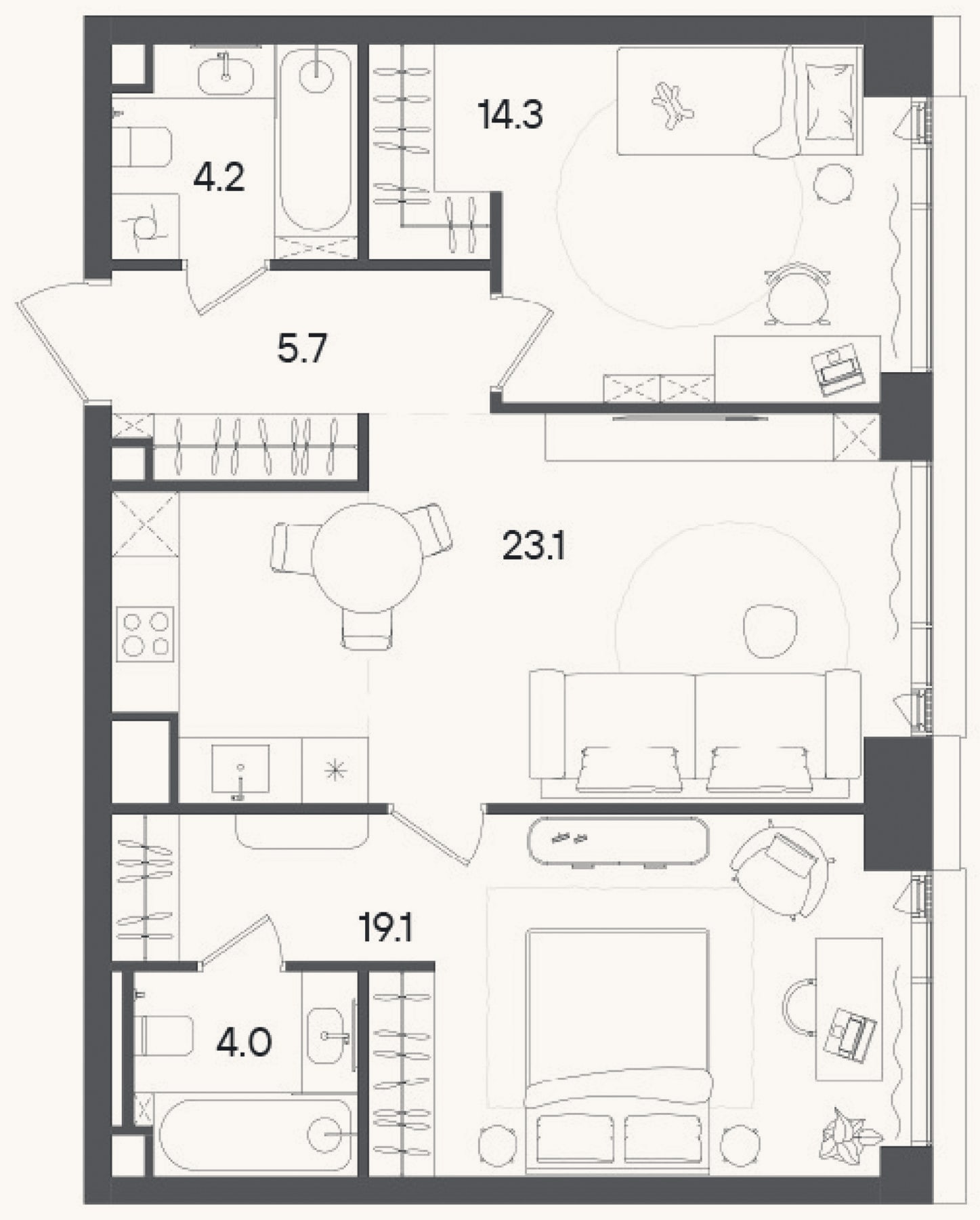 Планировка: 3-к, 70,4 м²