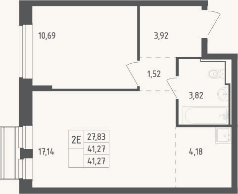 Планировка: 2-к, 41,3 м²