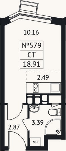 Планировка: Студия, 18,9 м²