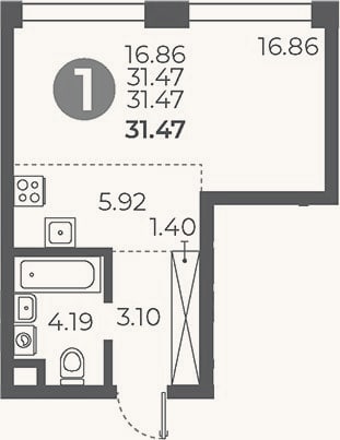 Планировка: Студия, 31,5 м²