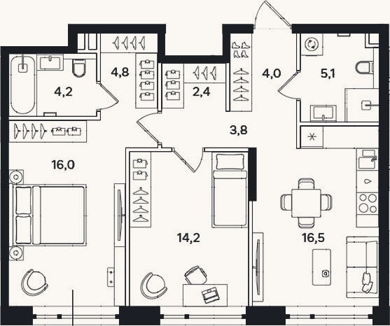 Планировка: 2-к, 71,2 м²