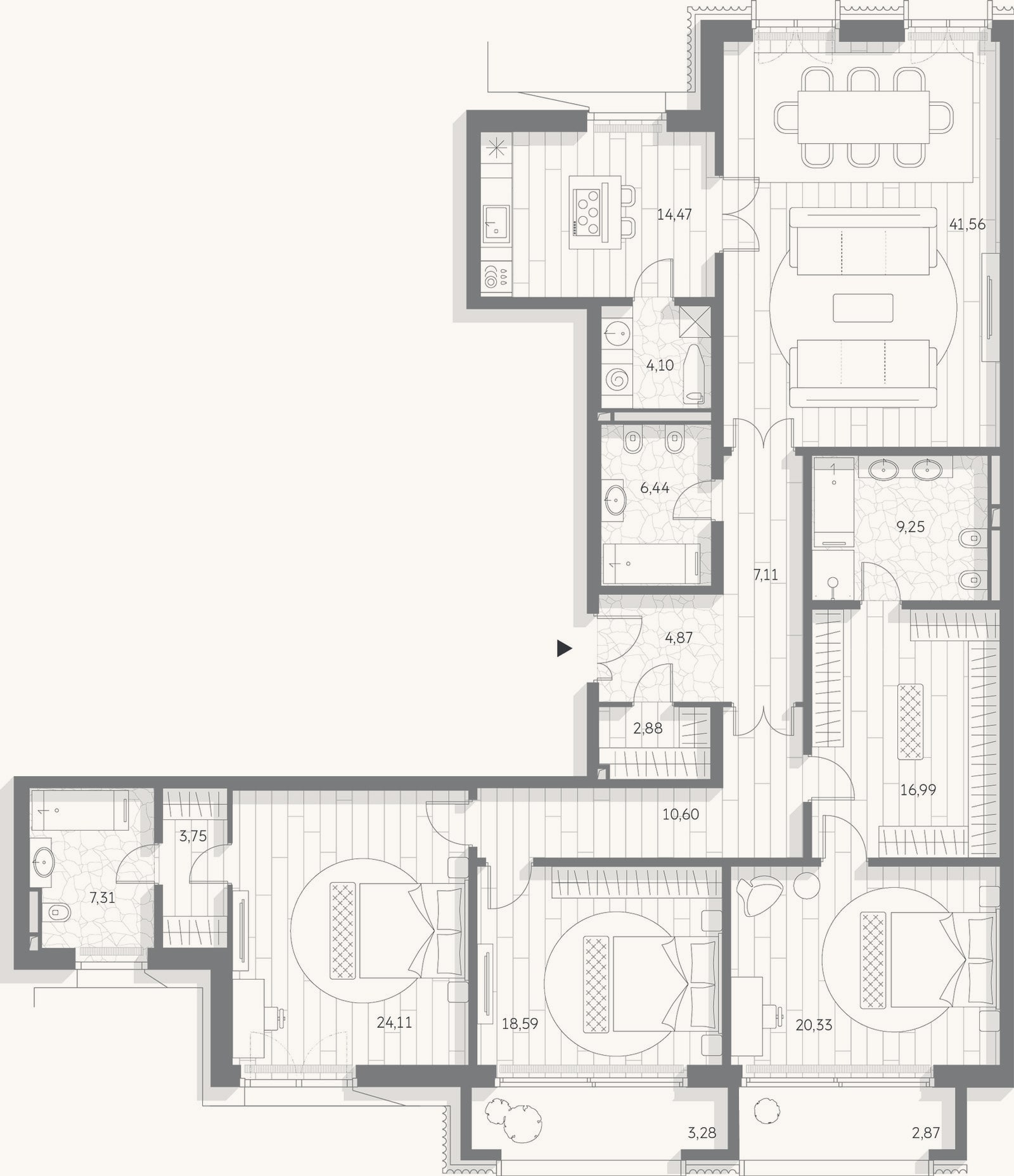 Планировка: 4+ к, 192,4 м²