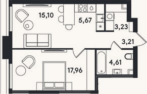 Планировка: 2-к, 49,8 м²