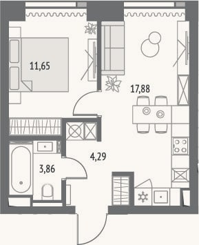 Планировка: 2-к, 38,4 м²
