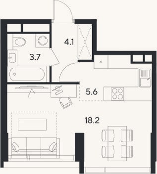 Планировка: Студия, 31,6 м²
