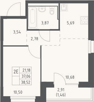 Планировка: 2-к, 37,1 м²