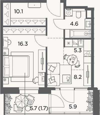 Планировка: 2-к, 50,4 м²
