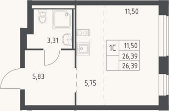 Планировка: Студия, 26,4 м²