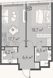 Планировка: 2-к, 51,5 м²