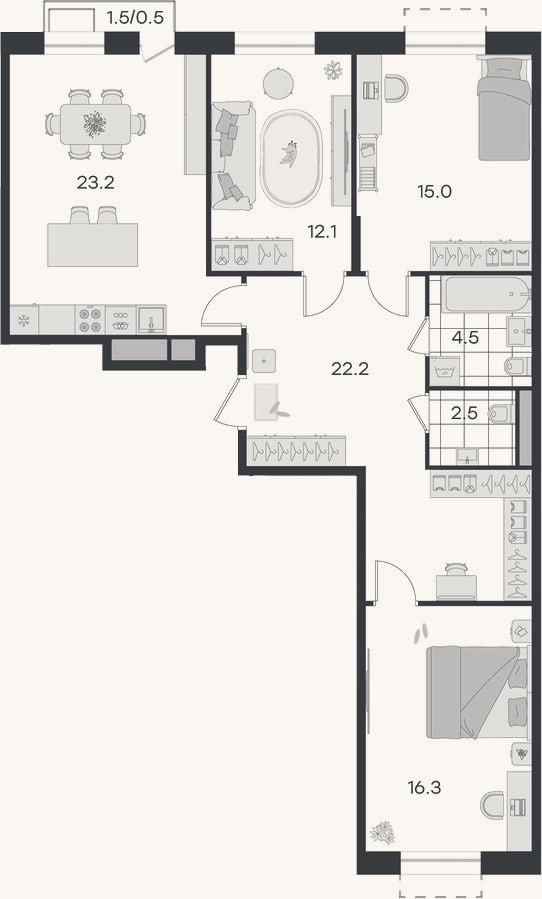 Планировка: 4+ к, 95,8 м²