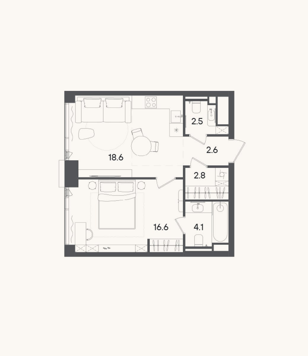 Планировка: 2-к, 47,2 м²