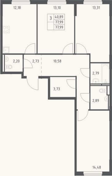 Планировка: 3-к, 78 м²
