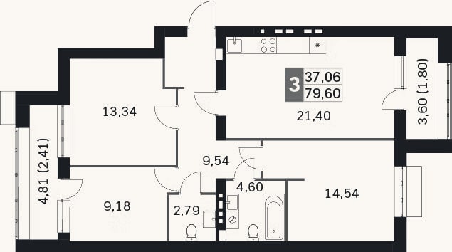 Планировка: 4+ к, 75,4 м²