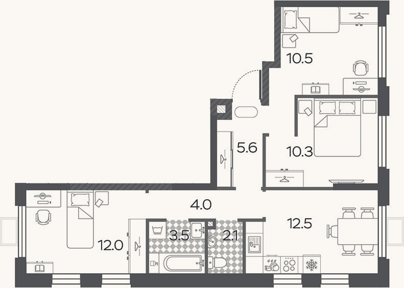 Планировка: 3-к, 60,5 м²