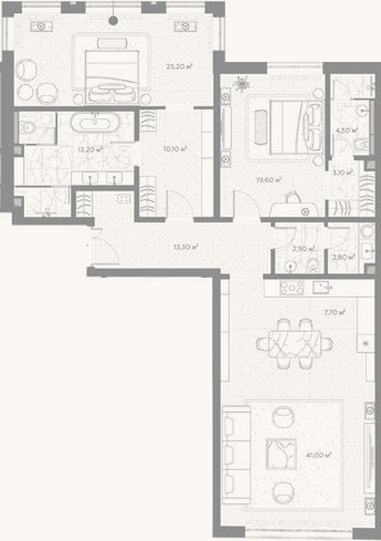 Планировка: 2-к, 143,4 м²