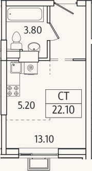 Планировка: Студия, 22,1 м²