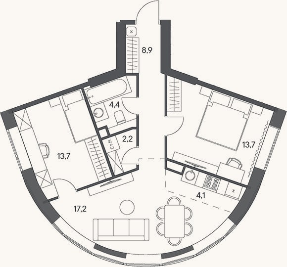 Планировка: 3-к, 64,2 м²