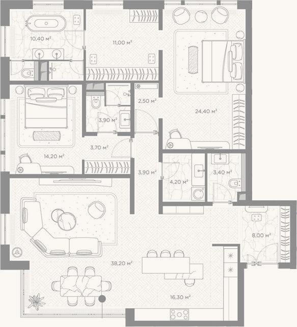 Планировка: 2-к, 144,1 м²