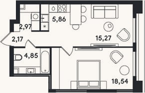 Планировка: 2-к, 49,7 м²
