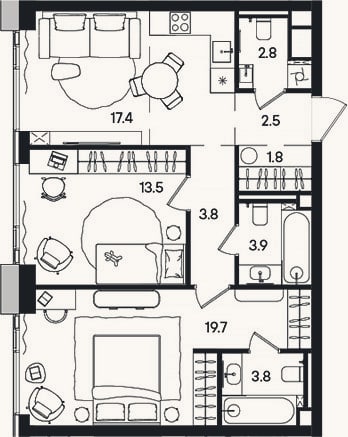 Планировка: 3-к, 69,2 м²