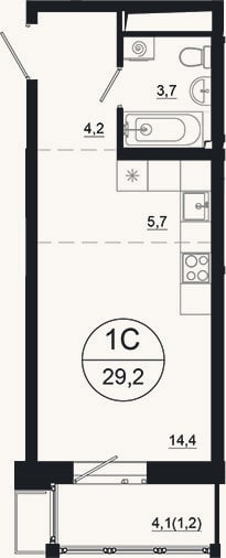 Планировка: Студия, 28 м²