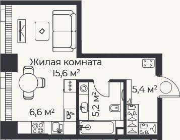 Планировка: Студия, 32,8 м²