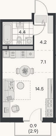 Планировка: Студия, 30,5 м²
