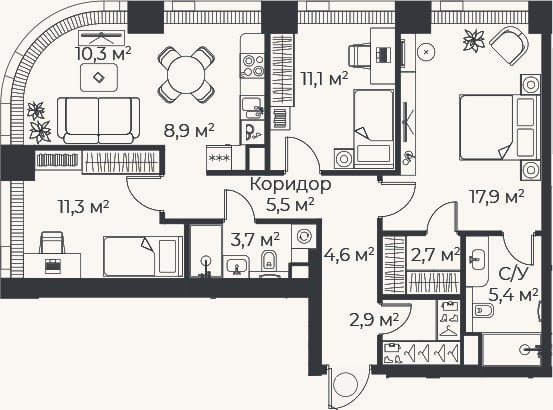 Планировка: 4+ к, 84,1 м²