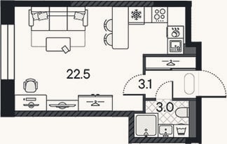 Планировка: Студия, 28,6 м²