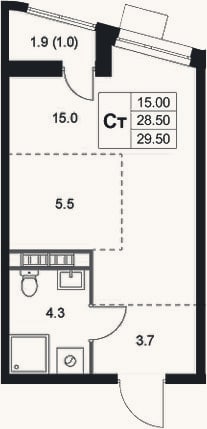 Планировка: Студия, 28,5 м²