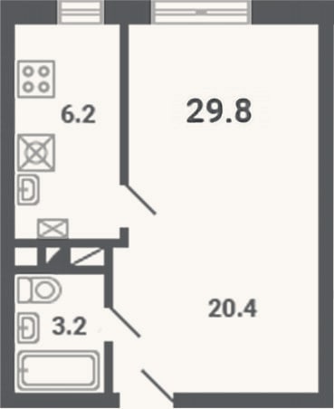 Планировка: 1-к, 29,8 м²