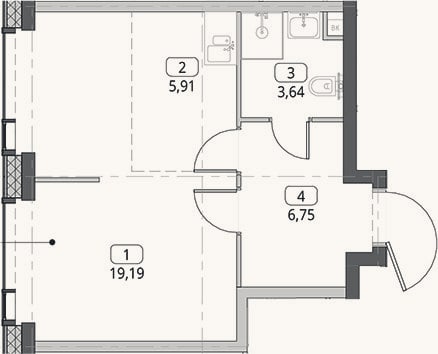 Планировка: Студия, 35,5 м²
