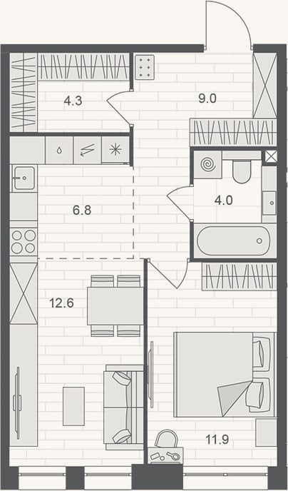 Планировка: 2-к, 48,6 м²