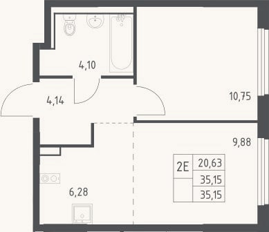 Планировка: 2-к, 35,2 м²