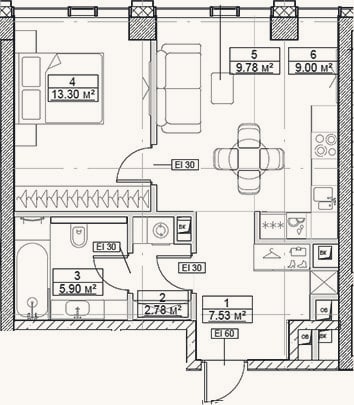 Планировка: 2-к, 48,3 м²