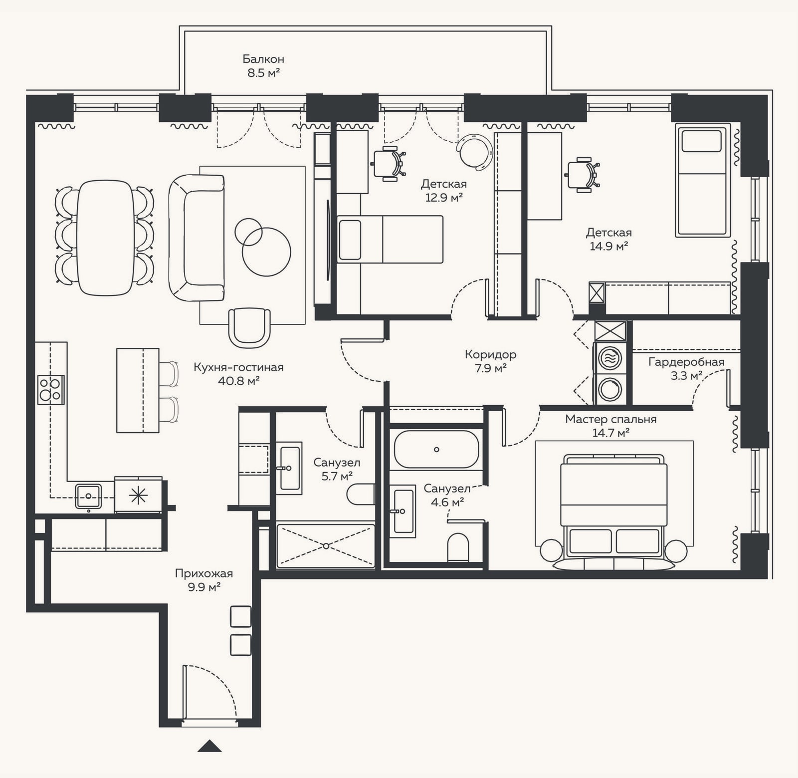 Планировка: 4+ к, 126,7 м²