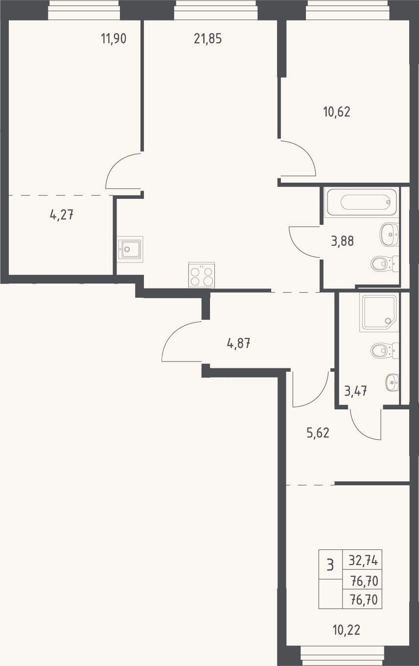 Планировка: 4+ к, 76,7 м²
